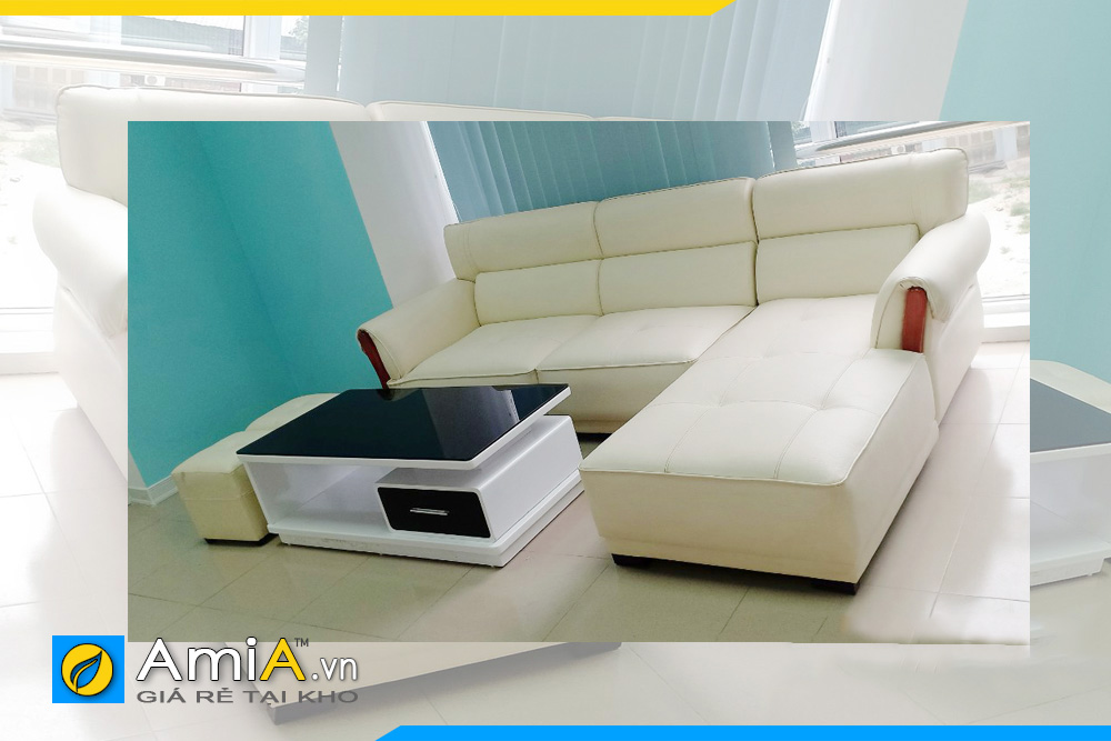 Ghế sofa da góc chữ L amiA239 màu trắng đẹp