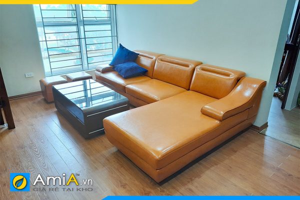 sofa phong khach dep bang da mau nau amia pk097