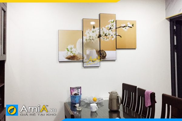 Hình ảnh Tranh bình hoa ghép 4 tấm hiện đại treo phòng ăn nhà bếp đẹp AmiA 1258