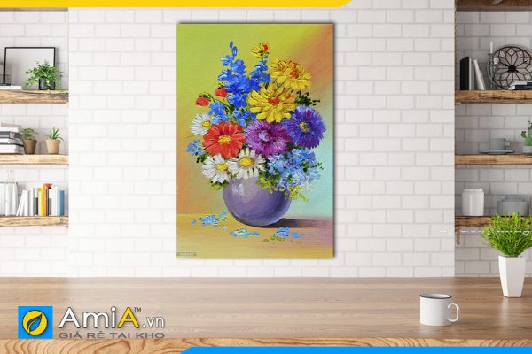 Hình ảnh Tranh bình hoa in giả sơn dầu treo phòng ăn bàn ăn đẹp AmiA BH06