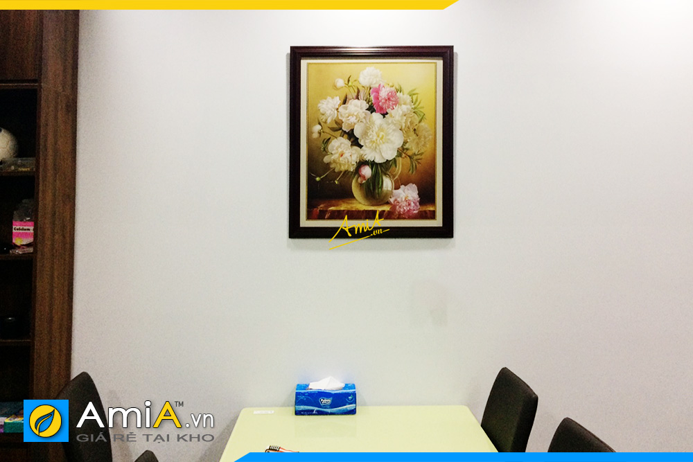 Hình ảnh Tranh bình hoa mẫu đơn phú quý tài lộc treo tường bàn ăn AmiA 701