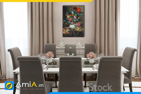 Hình ảnh Tranh bình hoa tân cổ điển treo tường bàn ăn nhà bếp đẹp và sang AmiA BH15