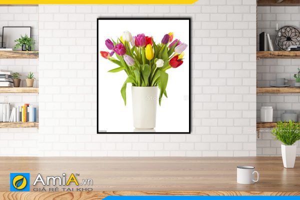 Hình ảnh Tranh bình hoa tulip treo phòng ăn nhà bếp AmiA BH04
