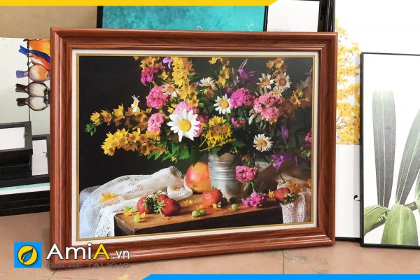Hình ảnh Tranh bình hoa và quả treo tường phòng bếp bàn ăn AmiA BHOA114