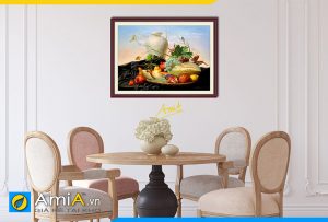 Hình ảnh Tranh bình hoa và trái cây treo tường phòng ăn bàn ăn AmiA 1022