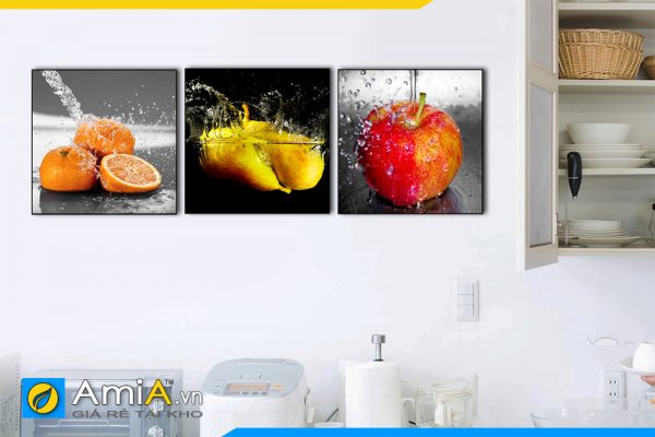 Hình ảnh Tranh bộ 3 tấm chủ đề hoa quả trang trí tường phòng ăn nhà bếp AmiA 1472