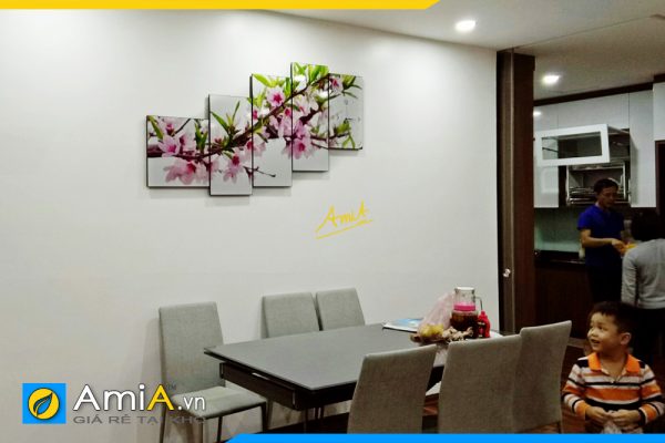 Hình ảnh Tranh đồng hồ hoa đào treo phòng ăn bàn ăn đẹp sang AmiA 262