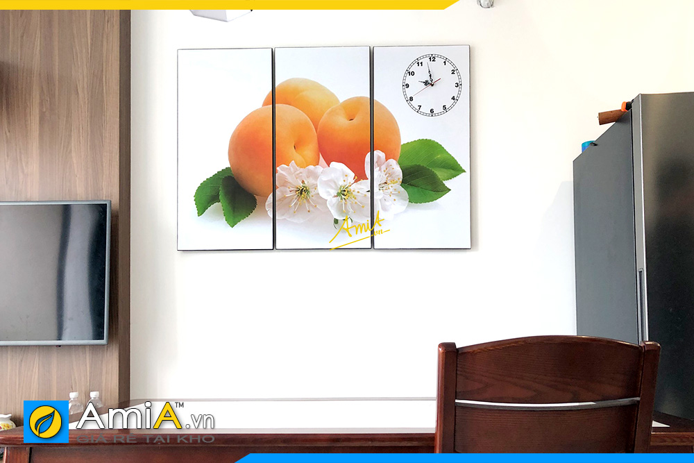 Hình ảnh Tranh đồng hồ treo bàn ăn phòng ăn hình ảnh hoa quả AmiA HQ112