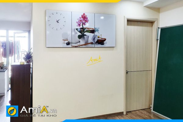 Hình ảnh Tranh đồng hồ treo tường phòng ăn nhà bếp chậu lan đẹp AmiA SP13