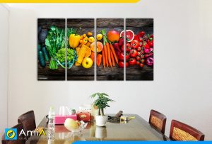 Hình ảnh Tranh hoa quả rau củ treo tường bàn ăn đẹp ghép 4 tấm AmiA PA06