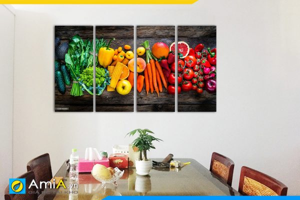 Hình ảnh Tranh hoa quả rau củ treo tường bàn ăn đẹp ghép 4 tấm AmiA PA06