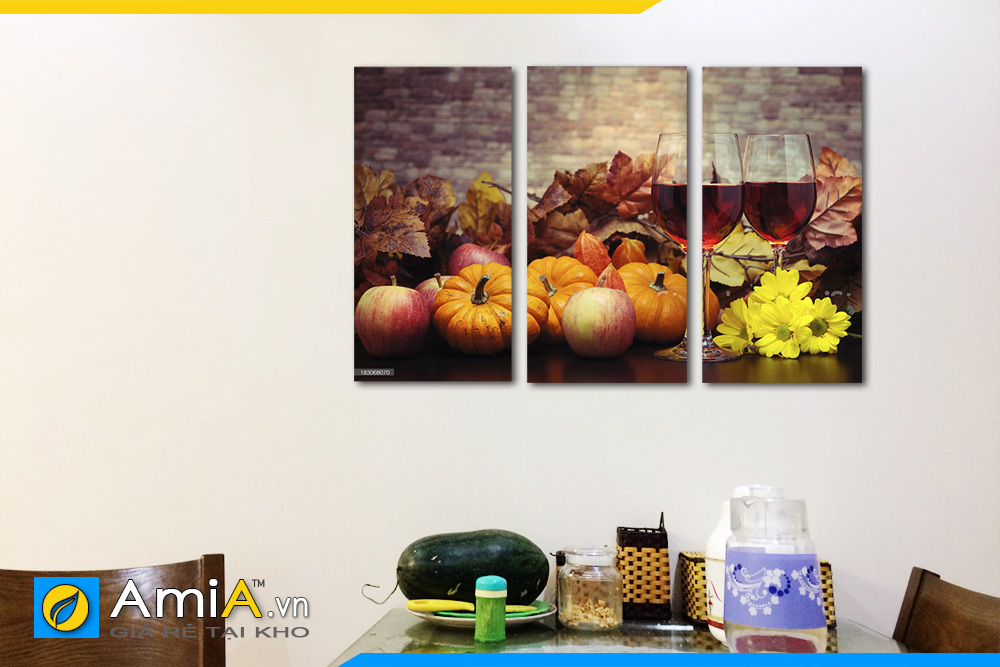 Hình ảnh Tranh hoa quả rượu vang ghép bộ 3 tấm treo phòng ăn AmiA PA43