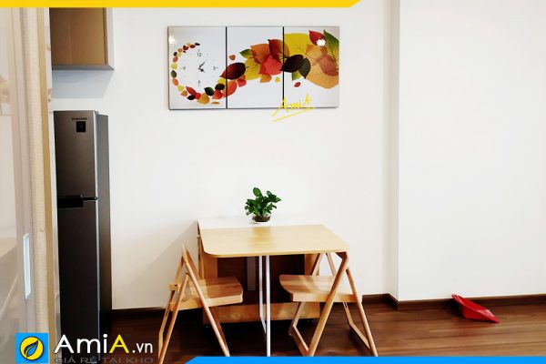 Hình ảnh Tranh lá cây tích hợp đồng hồ trang trí phòng ăn nhà bếp AmiA 1428