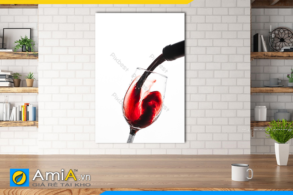 Hình ảnh Tranh ly rượu vang đỏ 1 tấm treo tường phòng bếp đẹp AmiA RV02