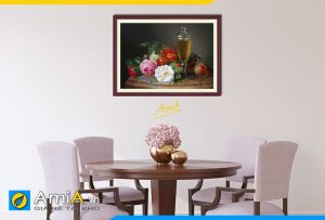 Hình ảnh Tranh phòng ăn đẹp hoa lá và ly nước hút tài hút lộc AmiA 1018