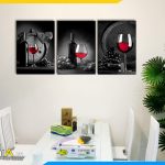 Hình ảnh Tranh rượu vang treo phòng ăn bàn ăn đẹp ghép 3 tấm màu đen đỏ AmiA 1476