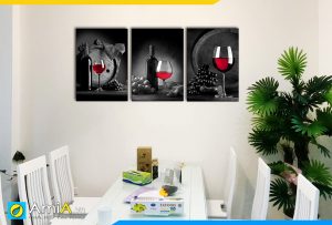 Hình ảnh Tranh rượu vang treo phòng ăn bàn ăn đẹp ghép 3 tấm màu đen đỏ AmiA 1476