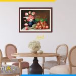 Hình ảnh Tranh tĩnh vật treo phòng ăn bình hoa và trái cây đẹp AmiA 1019