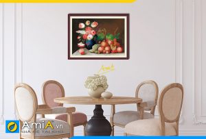 Hình ảnh Tranh tĩnh vật treo phòng ăn bình hoa và trái cây đẹp AmiA 1019