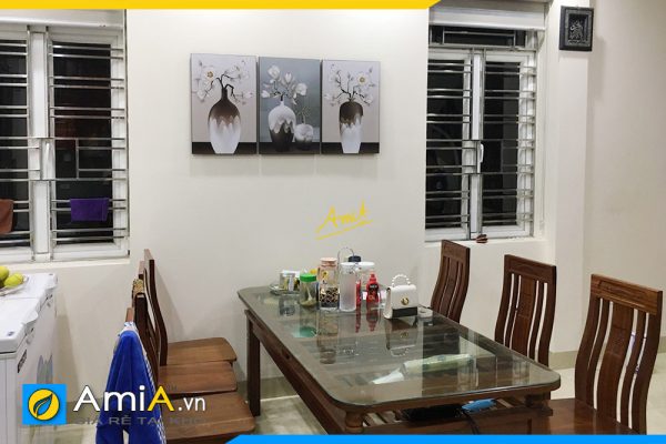Hình ảnh Tranh trang trí bàn ăn đẹp bộ bình hoa mộc lan AmiA BH127