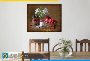 Hình ảnh Tranh trang trí phòng ăn bình hoa cúc trắng và quả AmiA 580