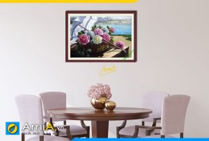 Hình ảnh Tranh trang trí phòng ăn giỏ hoa hồng đẹp lãng mạn AmiA 738