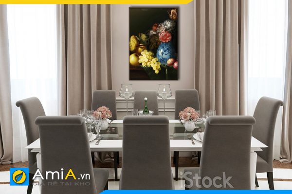 Hình ảnh Tranh trang trí tường bình hoa và quả tân cổ điển cho bàn ăn AmiA BH18