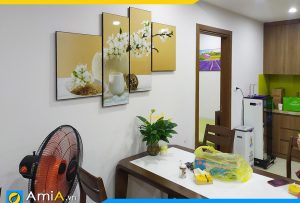 Hình ảnh Tranh trang trí tường phòng ăn bàn ăn bình hoa 4 tấm AmiA 1258