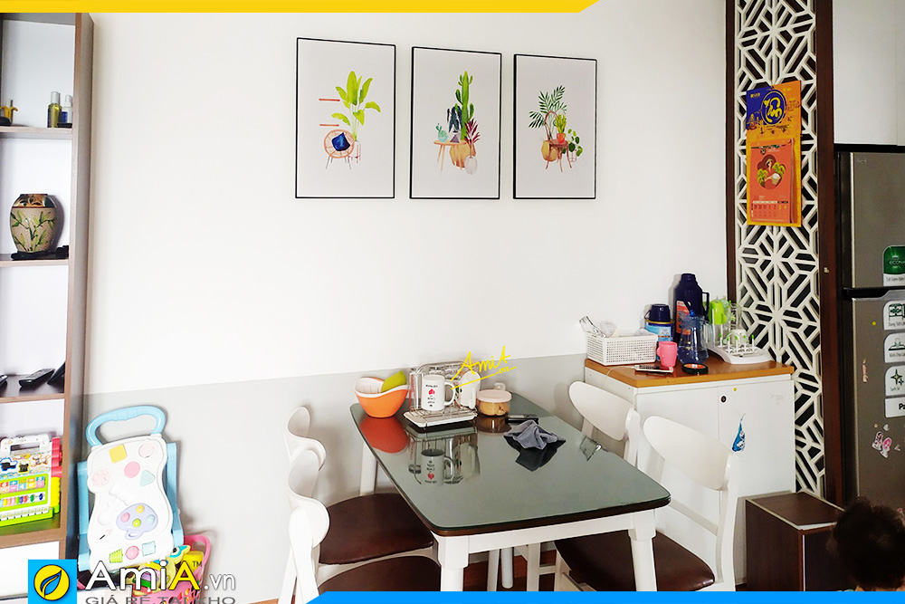 Hình ảnh Tranh trang trí tường phòng ăn bàn ăn chủ đề lá xanh AmiA 4256