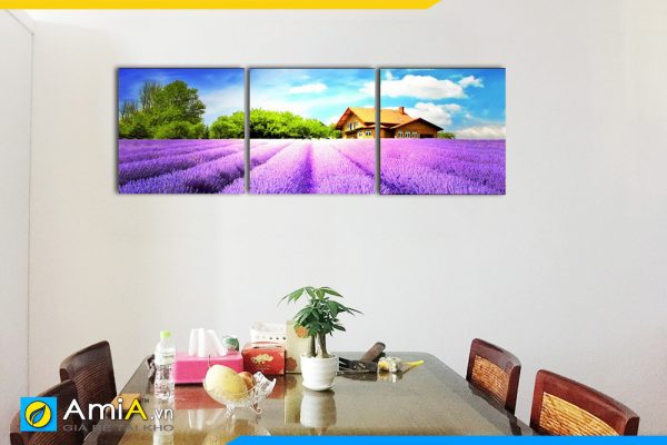 Hình ảnh Tranh treo bàn ăn phòng ăn phong cảnh cánh đồng hoa tím AmiA 3050