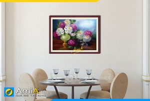 Hình ảnh Tranh treo phòng ăn bàn ăn bình hoa hồng tài lộc AmiA 726