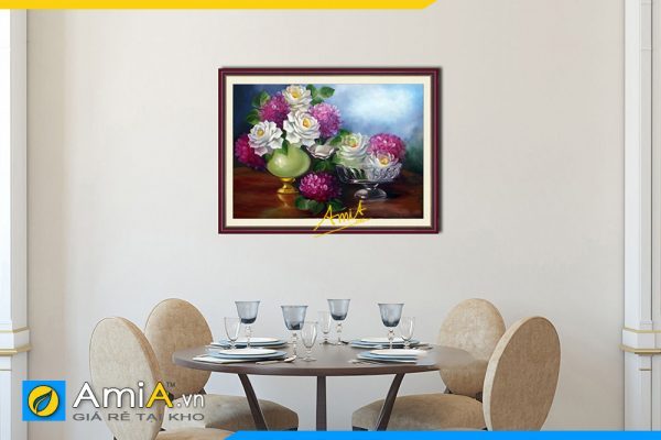 Hình ảnh Tranh treo phòng ăn bàn ăn bình hoa hồng tài lộc AmiA 726