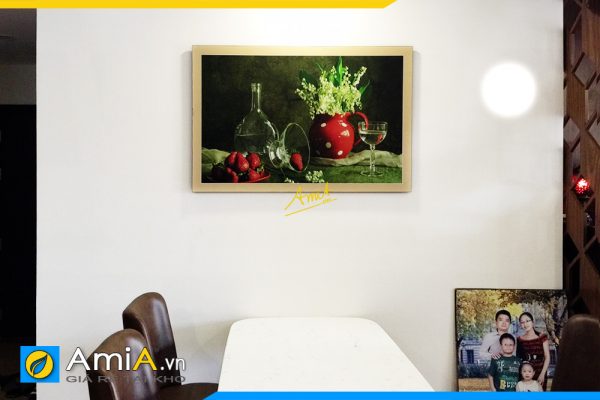 Hình ảnh Tranh treo phòng ăn bình hoa trắng cổ điển và quả AmiA 579