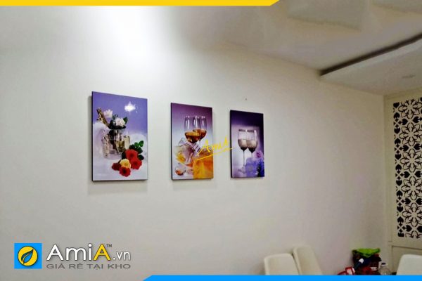 Hình ảnh Tranh treo phòng ăn đẹp ghép 3 tấm chủ đề rượu vang AmiA 906