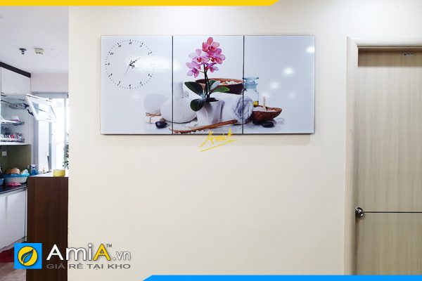 Hình ảnh Tranh treo phòng bếp hoa lan đồng hồ đẹp hiện đại AmiA SP13