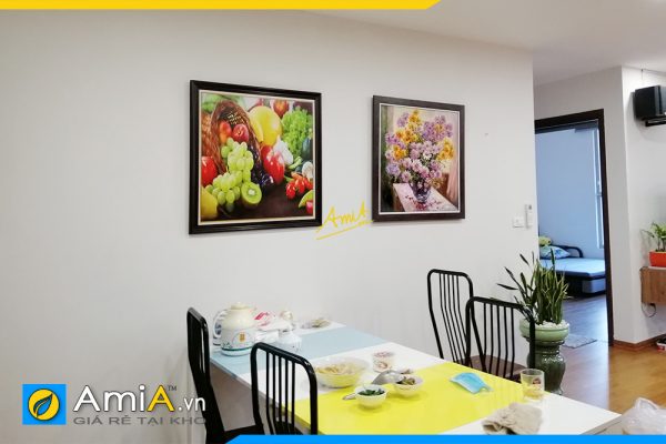 Hình ảnh Tranh treo tường bàn ăn bình hoa cúc họa mi nhiều màu AmiA BH02
