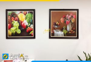 Hình ảnh Tranh treo tường bàn ăn bình hoa hồng và trái cây đẹp ý nghĩa AmiA 2053