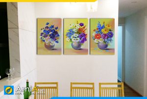 Hình ảnh Tranh treo tường bàn ăn bộ bình hoa nhiều màu in giả sơn dầu AmiA BH06