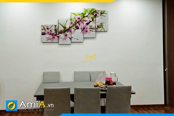 Hình ảnh Tranh treo tường bàn ăn chủ đề hoa đào có đồng hồ AmiA 262