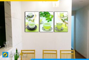 Hình ảnh Tranh treo tường bàn ăn chủ đề ly nước trà xanh AmiA 1481
