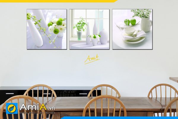 Hình ảnh Tranh treo tường bàn ăn đẹp bình hoa trắng tinh tế AmiA 1317