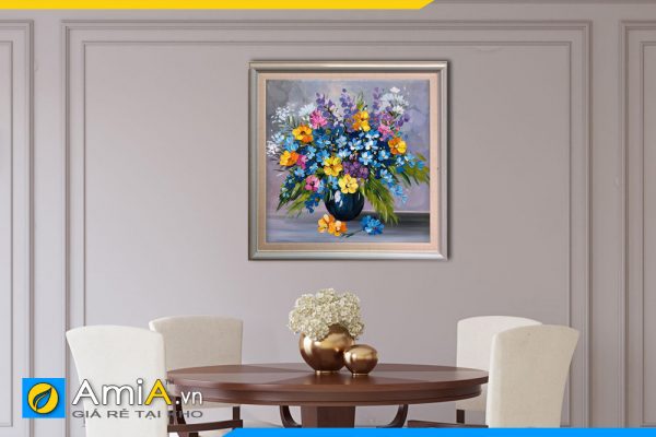 Hình ảnh Tranh treo tường bàn ăn đẹp bình hoa vẽ sơn dầu AmiA SD91916