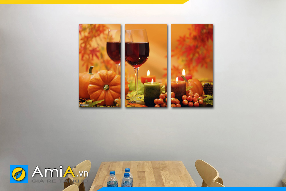 Hình ảnh Tranh treo tường bàn ăn đẹp sang trọng chủ đề rượu vang và nến AmiA RV15