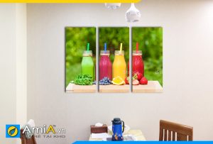 Hình ảnh Tranh treo tường bàn ăn ly nước sinh tố trái cây ghép 3 tấm AmiA DU17