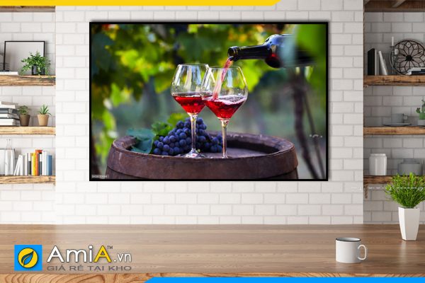 Hình ảnh Tranh treo tường bàn ăn phòng ăn ly rượu vang đỏ và chùm nho tím AmiA RV09