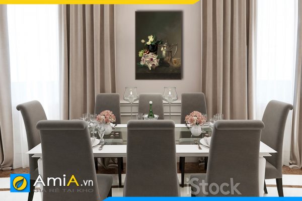 Hình ảnh Tranh treo tường bàn ăn phong cách tân cổ điển bình hoa và quả AmiA BH17