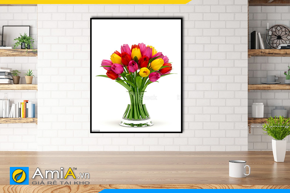 Hình ảnh Tranh treo tường bình hoa tulip 1 tấm đẹp hiện đại AmiA BH04