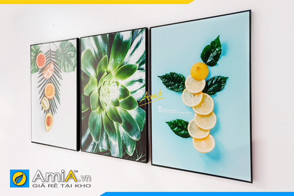 Hình ảnh Tranh treo tường chủ đề hoa quả trái cây lá xanh cho phòng ăn AmiA CV29