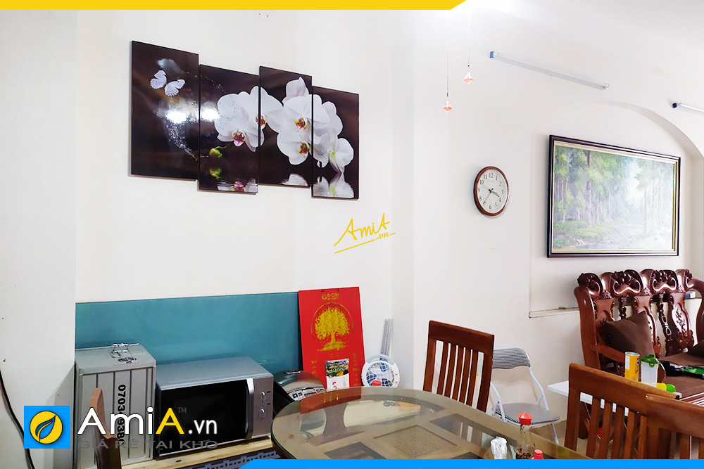 Hình ảnh Tranh treo tường phòng ăn bàn ăn đẹp nhành hoa lan trắng AmiA PA1821