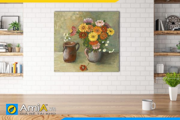 Hình ảnh Tranh treo tường phòng ăn bình hoa cúc nhiều màu đẹp AmiA BH10